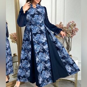Elegant Navy Floral Women's Dress